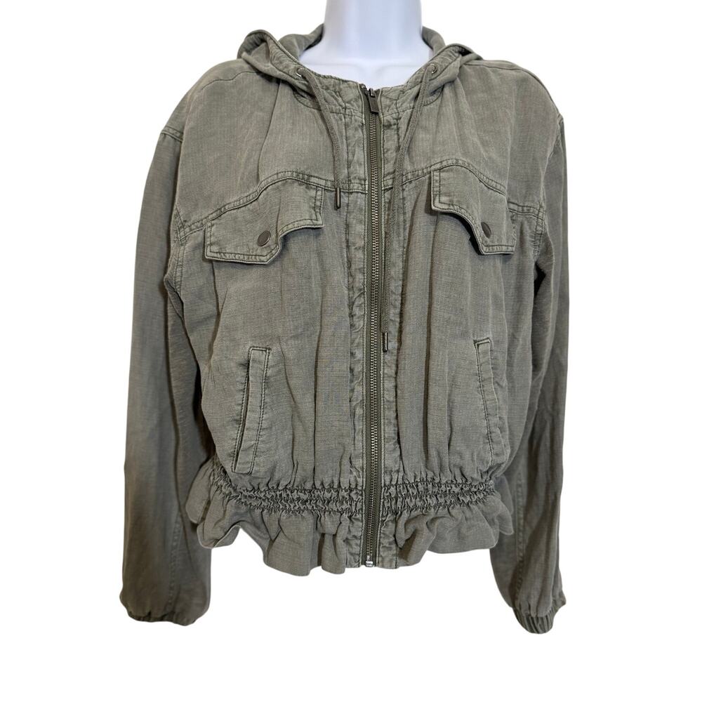 Splendid Olive Utility Jacket sz M Hooded Ruffle Hem Coastal Cowgirl Lightweight
